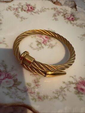 Gold-Tone Twisted Cable Nail Cuff Bracelet - Women Jewelry